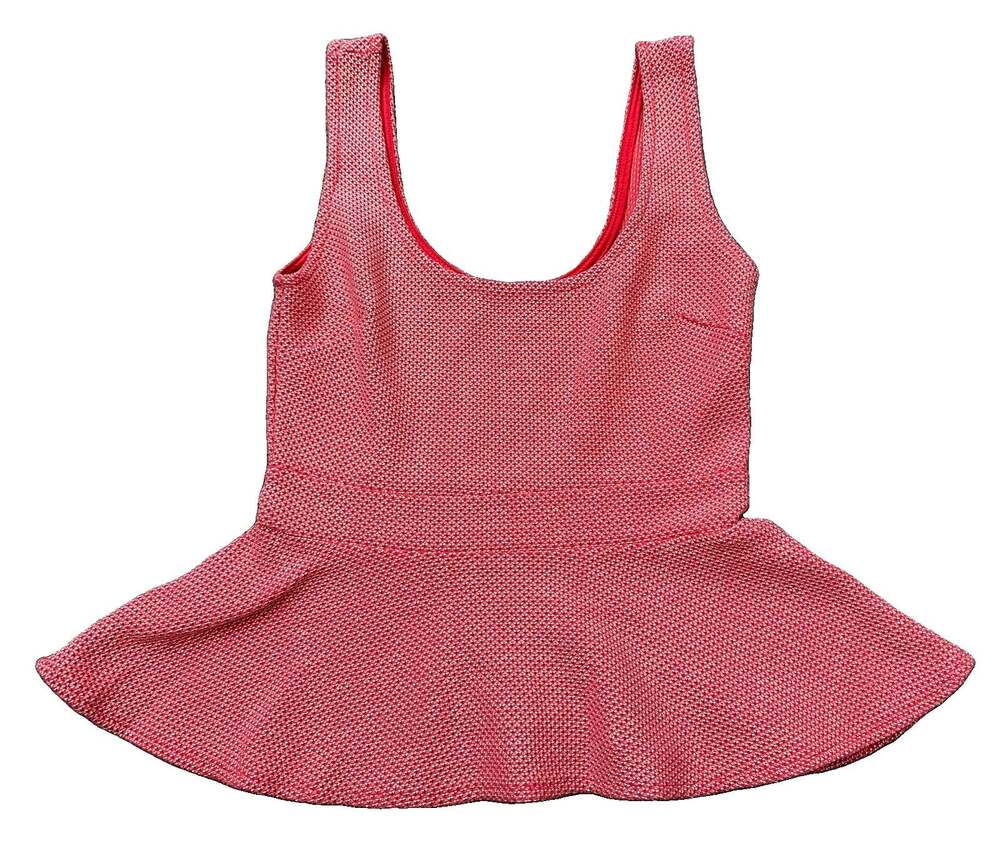 Bebe Women's XS Pink Metallic Knit Peplum Tank Top Y2K Party Clubwear USA